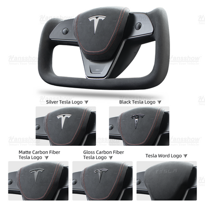 Tesla Model 3/Y Alcantara Black Yoke Steering Wheel dashboard view