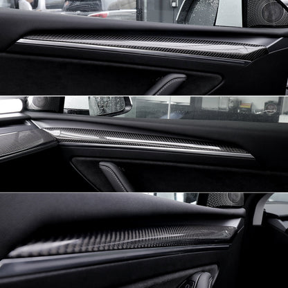 Real Carbon Fiber Dashboard Cover Front Door Trim Panel Caps for Model 3/Y - top view