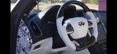 Infiniti Q50/Q60 Carbon Fiber Steering Wheel installed view