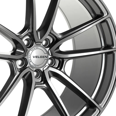 Velgen VF5 Flow-Formed Wheels angled view in 22 inch Gloss Gunmetal