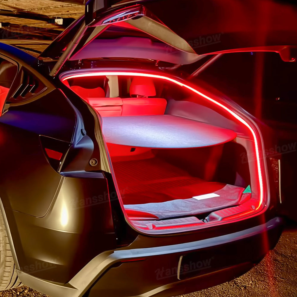 Model Y Juniper Rear Trunk Ambient Lighting RGB LED Light Strips - side angle view