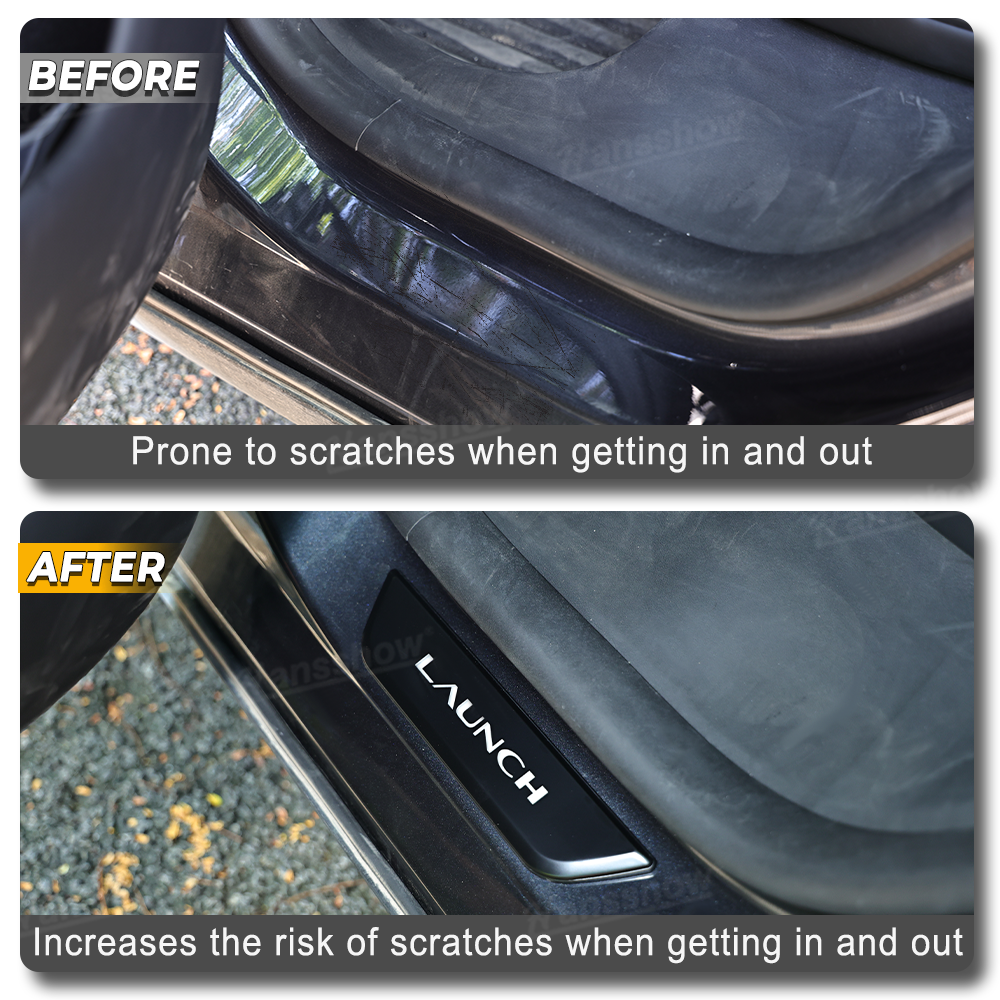 Model Y Juniper LED Welcome Pedal Door Sill Protector With LAUNCH Letter - Close-up of LED