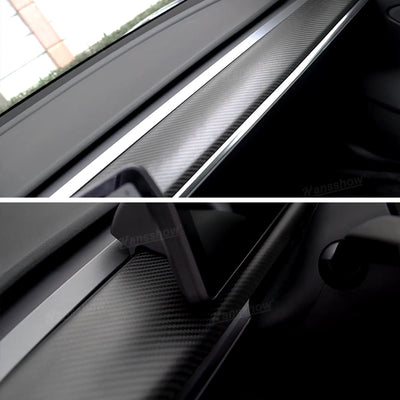 Real Carbon Fiber Dashboard Cover Front Door Trim Panel Caps for Model 3/Y - luxury finish
