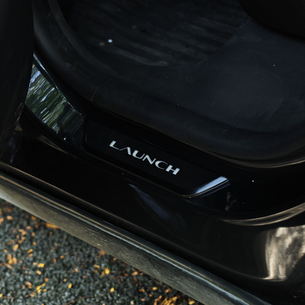 Model Y Juniper LED Welcome Pedal Door Sill Protector With LAUNCH Letter - Side Angle