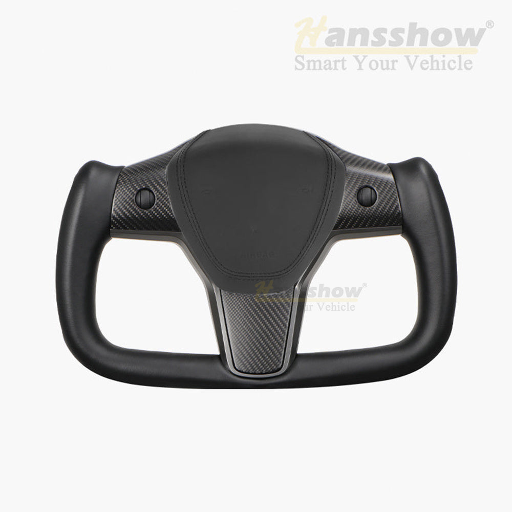Model 3/Y Yoke Style Carbon Fiber Steering Wheel Ellipse Nappa Leather...
