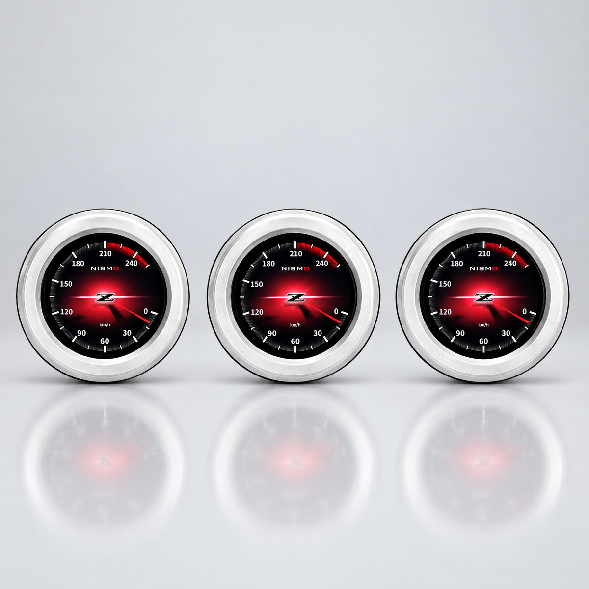 Nissan 370Z digital triple gauges, three round touchscreen gauge pods