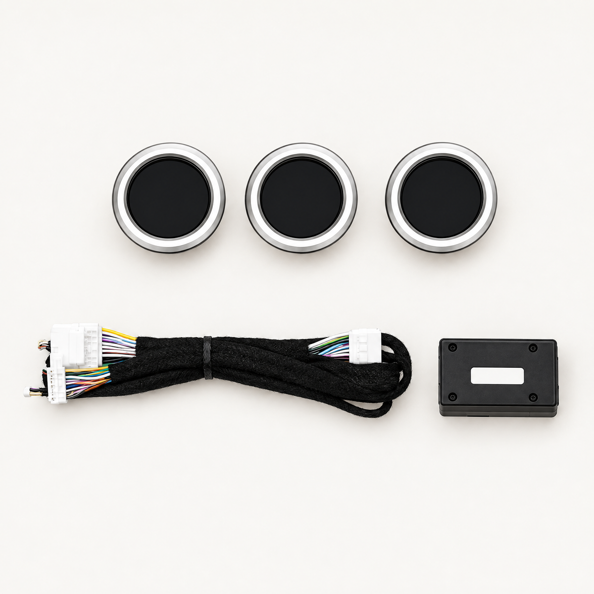 What's in the box: three 370Z digital gauges, plug-in cluster harness and CAN bus module