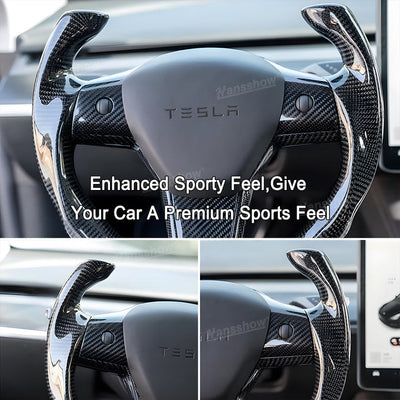 Tesla Model Y/3 Real Carbon Fiber Steering Wheel Yoke/F1 Style close-up detail