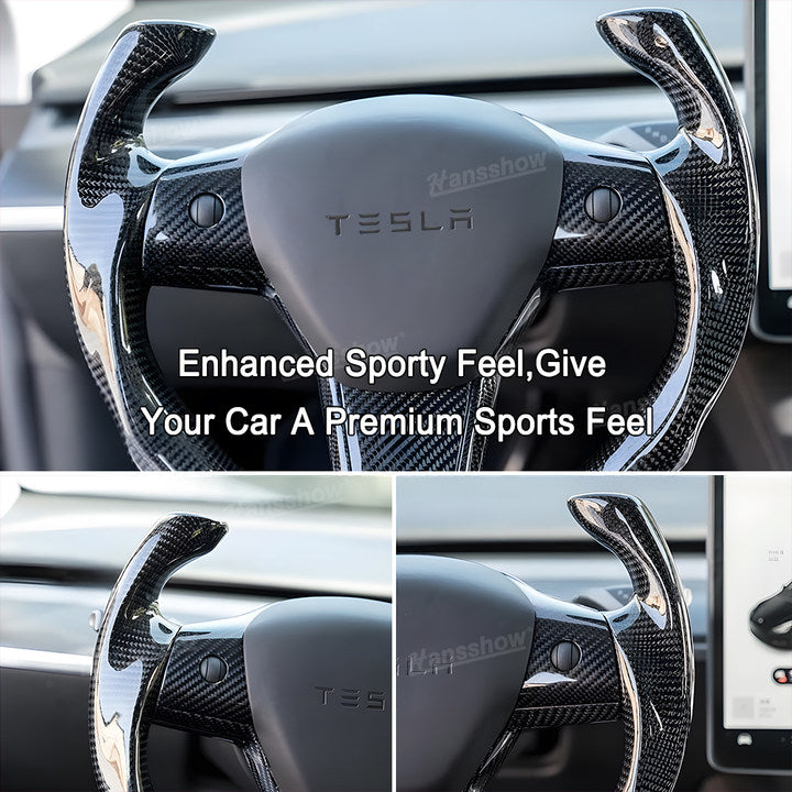 Tesla Model Y/3 Real Carbon Fiber Steering Wheel Yoke/F1 Style close-up detail