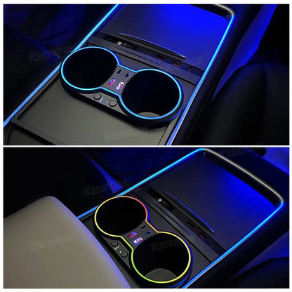 Model Y/3 Center Console Ambient Light with Cup Holder HUB Adapter - sleek design