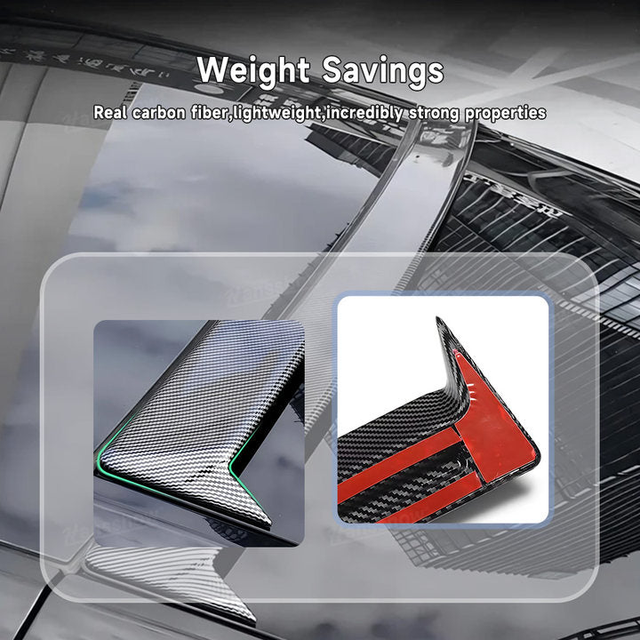 Tesla Model Y Real Carbon Fiber Roof Spoiler installed view