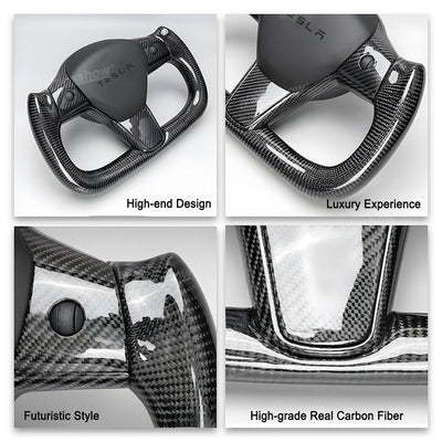 Tesla Model Y/3 Real Carbon Fiber Steering Wheel Yoke/F1 Style interior view