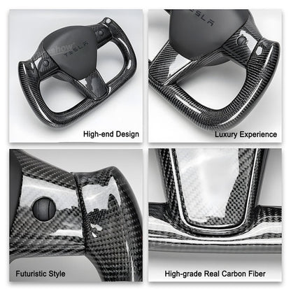 Tesla Model Y/3 Real Carbon Fiber Steering Wheel Yoke/F1 Style interior view
