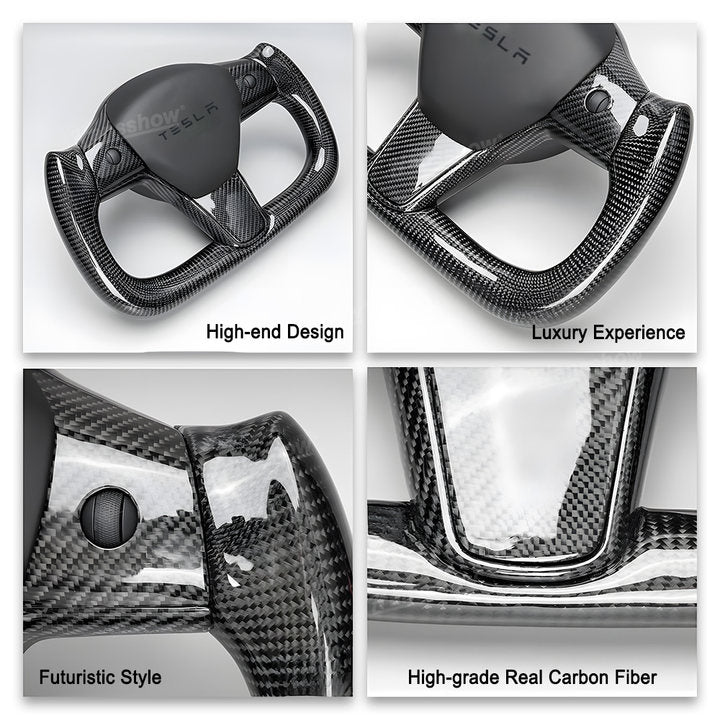 Tesla Model Y/3 Real Carbon Fiber Steering Wheel Yoke/F1 Style interior view