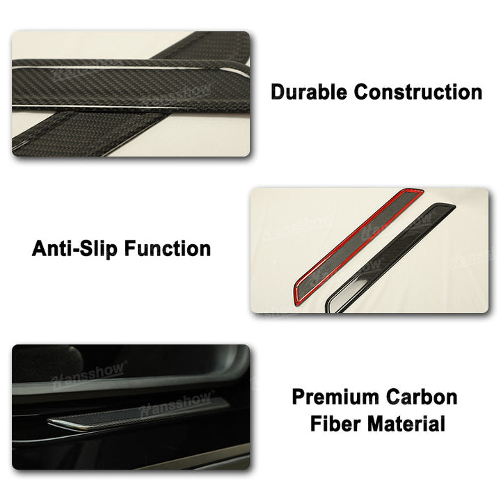 Installed view of Tesla Model Y/3 Carbon Fiber Door Sill Covers