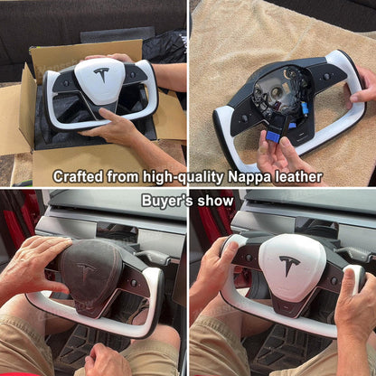 Model Y Yoke Style Steering Wheel Black/White Style - driving position
