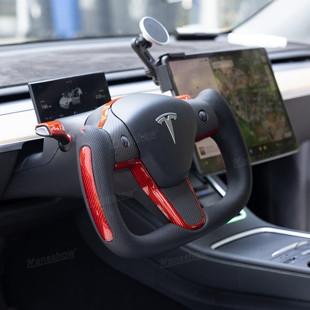 Model Y/3 Yoke Style Steering Wheel With Red Sport Style/Red Column Gear...
