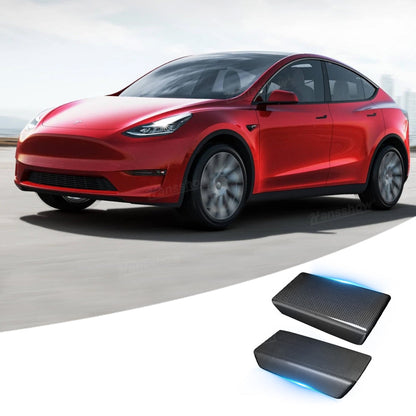Model Y/3 Armrest Box Cover Real Carbon Fiber Front View