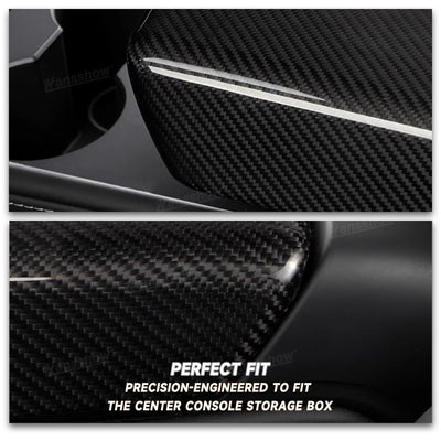 Model Y/3 Armrest Box Cover Real Carbon Fiber Glossy Finish