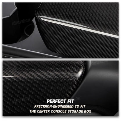 Model Y/3 Armrest Box Cover Real Carbon Fiber Glossy Finish