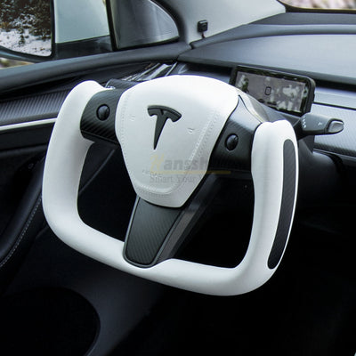 Yoke Style Carbon Fiber Steering Wheel for Tesla Model 3/Y - Nappa leather detail