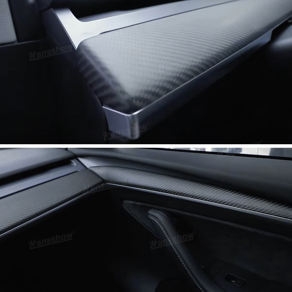 Model Y 2020+ Dashboard Cover Real Carbon Fiber Matte Trim Panel Caps - Installed view