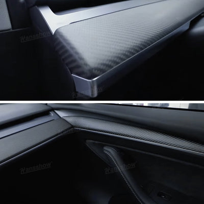 Model Y 2020+ Dashboard Cover Real Carbon Fiber Matte Trim Panel Caps - Installed view