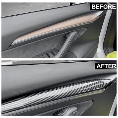 Real Carbon Fiber Dashboard Cover Front Door Trim Panel Caps for Model 3/Y - installation process