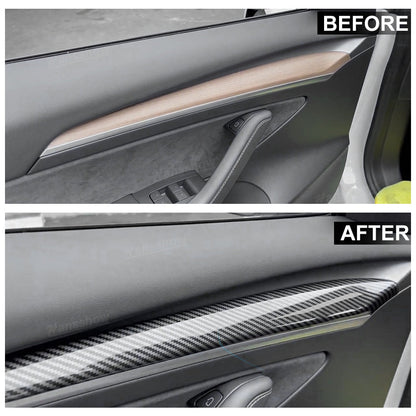 Real Carbon Fiber Dashboard Cover Front Door Trim Panel Caps for Model 3/Y - installation process