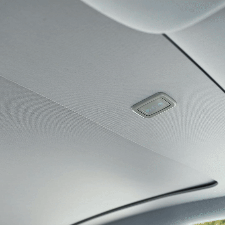 Model Y Juniper Power Sunshade front view with glass roof